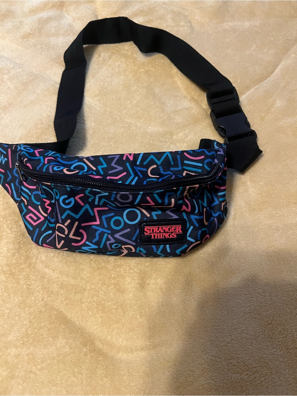 Funko Stranger Things Black Waist Bag with Neon Blue & Pink Pattern